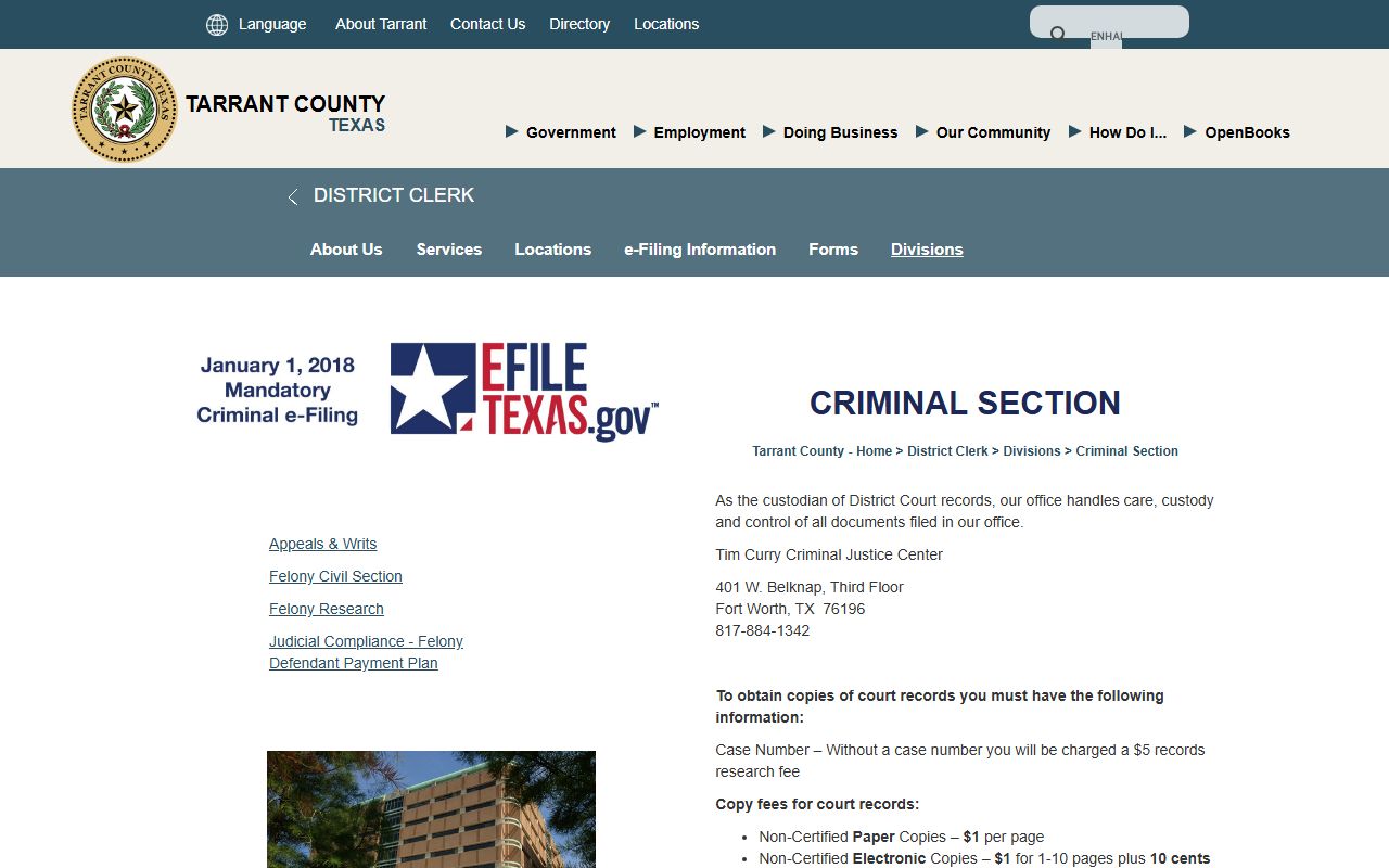 Tarrant County criminal division records