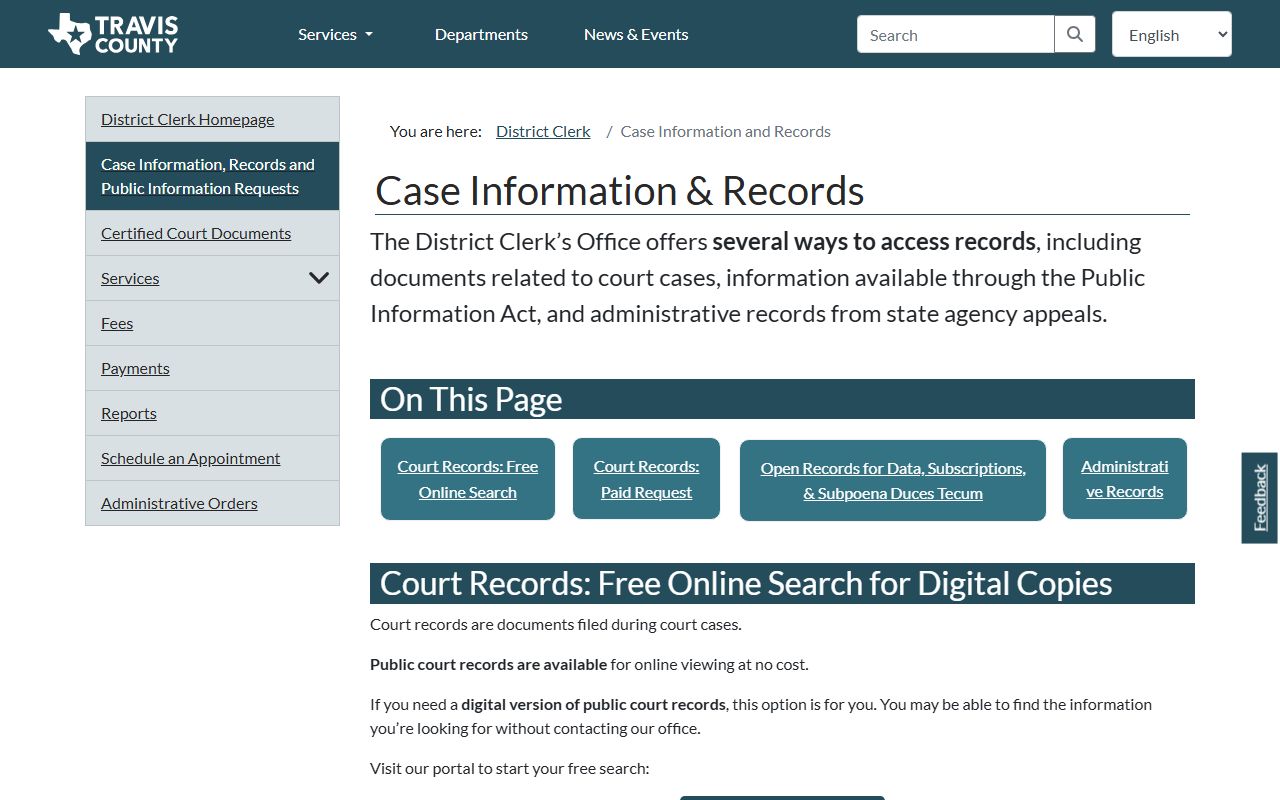 Travis County District Clerk case information records